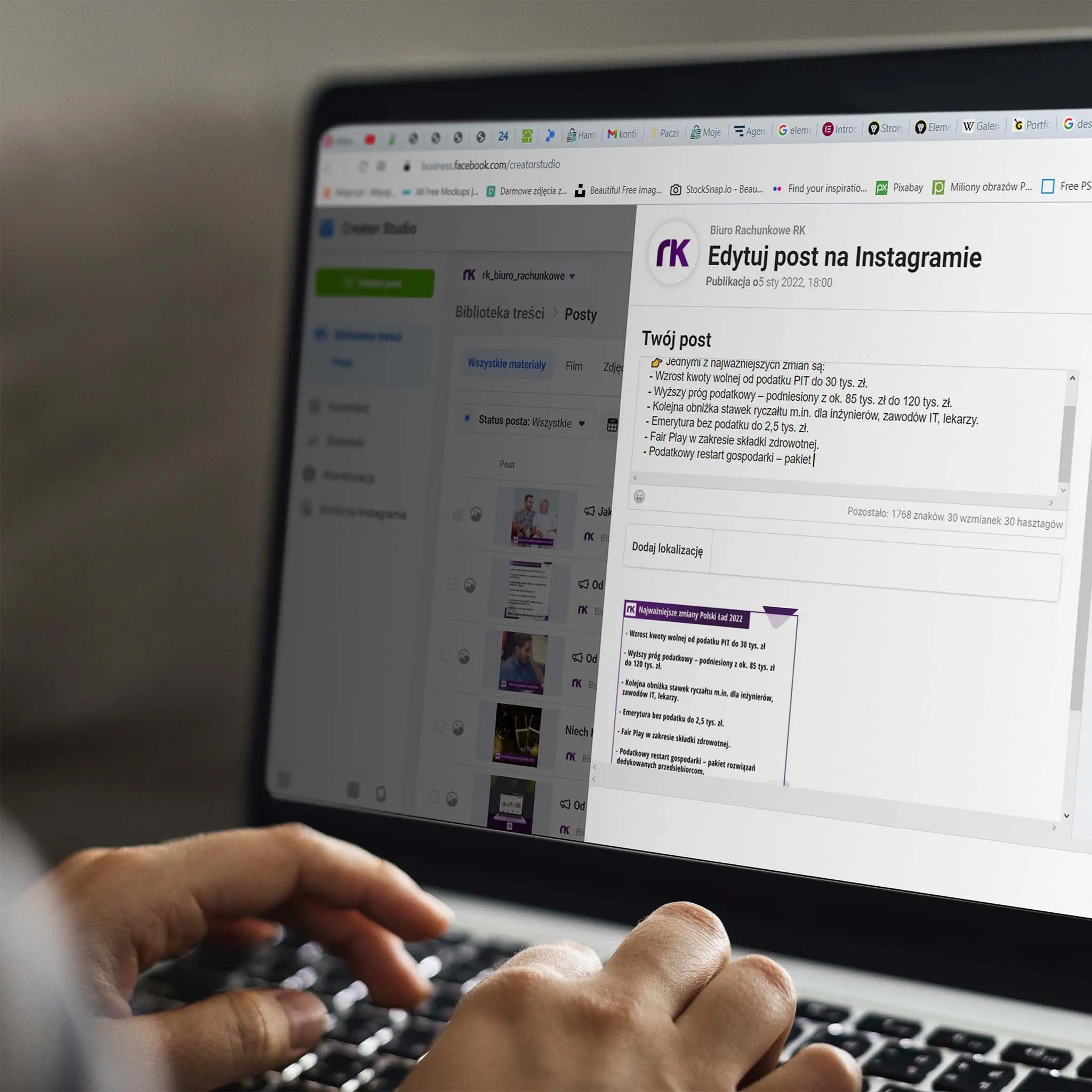 Przygotowywanie posta Facebook dla Biuro Rachunkowe RK